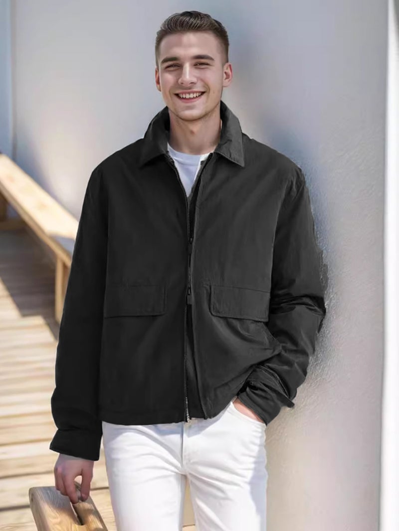 Men's Casual Jacket with Double Zipper and Pockets - Image 2