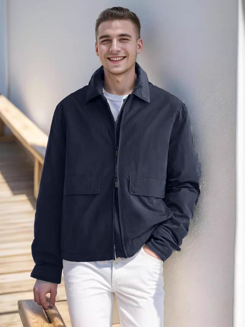 Men's Casual Jacket with Double Zipper and Pockets - Image 1