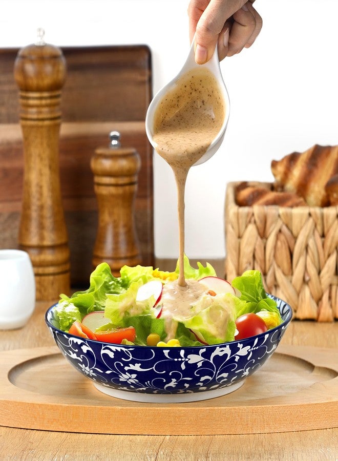 Ollieroo Porcelain 7.8 Inch Pasta Bowls Set of 6, 27 oz Wide Shallow Salad Bowls for Soup spaghetti, Ceramic Large Serving Bowls, Blue White Floral Deep Plate, Microwave and Dishwasher Safe - Image 2