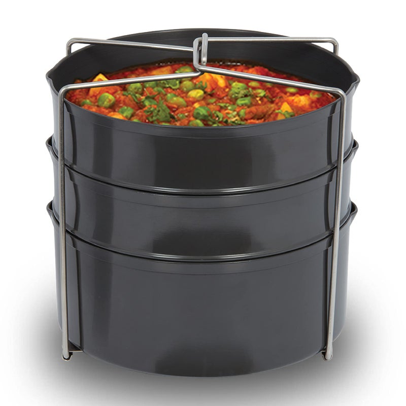 Hawkins طقم طهي هوكينز ثري ديش المصنوع من الألمنيوم المؤكسد الصلب، وعاء ضغط، 4 لترات، أسود، موديل Ads65