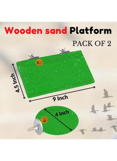 Sage Square Bird Wooden Sand Circle & Stand Platform Combo Of Two (9 * 4.5 & 4 Inches) Rectangle & Cirle Shaped Perch Stand, Cage Accessories Playful Toy, Suitable For Birds, Parrots, Budgies  - Image 2