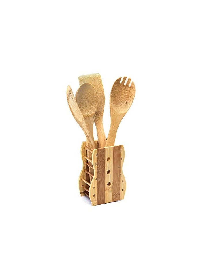 erorex 4 Pieces Pure Bamboo Wooden Solid Turner, Spatula, Slotted Spoon & Spoon Kitchen Essentials Cooking Utensils Tool Set  - Image 1