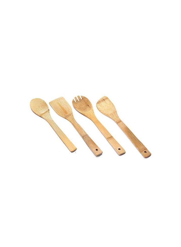 erorex 4 Pieces Pure Bamboo Wooden Solid Turner, Spatula, Slotted Spoon & Spoon Kitchen Essentials Cooking Utensils Tool Set  - Image 2