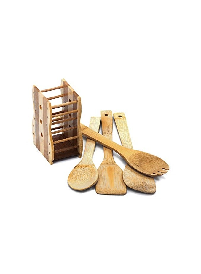 erorex 4 Pieces Pure Bamboo Wooden Solid Turner, Spatula, Slotted Spoon & Spoon Kitchen Essentials Cooking Utensils Tool Set  - Image 3