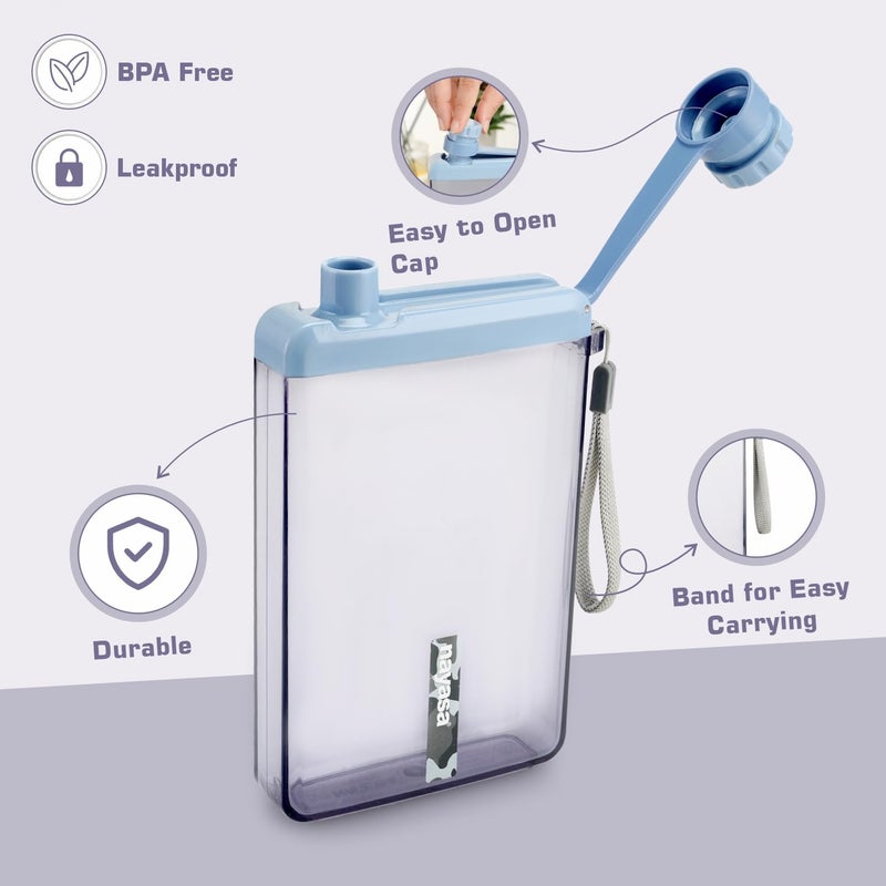 NAYASA Zelda 450ml Water Bottle | Slim & Compact | BPA Free | Leakproof | Notebook Water Bottle For School, Office & Travel | Stylish Flat Design | Blue - Image 3