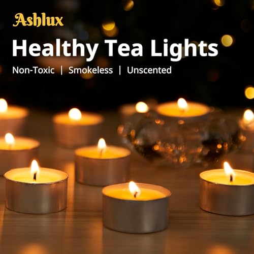 Ashlux Unscented Palm Tea Lights Candles 50 Pack Bulk, 4.5 Hours Long Burning White Tea Lights,Non-Paraffin, Smokeless, Mini Tealight Candles for Wedding, Christmas Lights, Party, Power Outages - Image 3