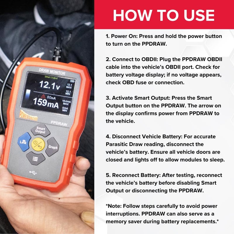 Power Probe PPDRAW Automotive Battery Voltage and Parasitic Draw Monitor with OBDII Connection - Image 5