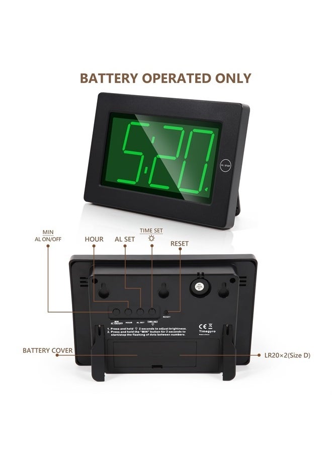 Timegyro - Digital Wall Clock Battery Operated with LED Display, Large Display Digital Clock, 3 Brightness Levels, Wall Mount or Tabletop - Image 1