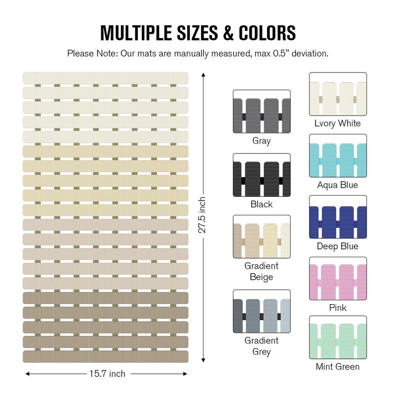 MBOSS Bath Tub Shower Mat Non Slip Bathtub Mats for Bathroom Shower Floor Mat Bath Mats for Shower Tub Anti Slip Shower Mat with Drain Hole and Large Suction Cups - Image 2