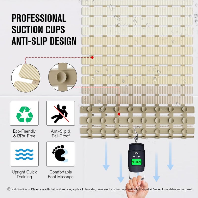 MBOSS Bath Tub Shower Mat Non Slip Bathtub Mats for Bathroom Shower Floor Mat Bath Mats for Shower Tub Anti Slip Shower Mat with Drain Hole and Large Suction Cups - Image 3