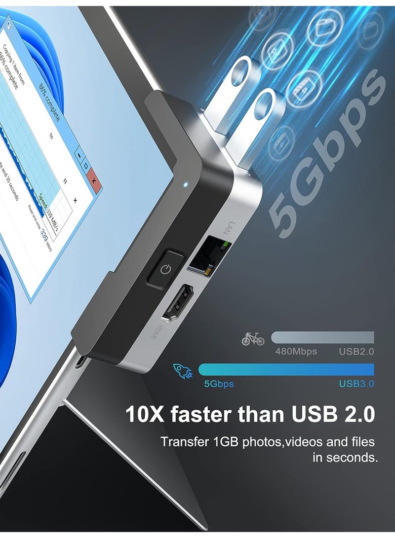 BYEASY Docking Station For Microsoft Surface Pro 8 , 6-in-1  USB-C Hub with 4K HDMI 30Hz, 1000M Ethernet LAN, SD/TF Card Reader, 2 USB 3.0 - Image 5