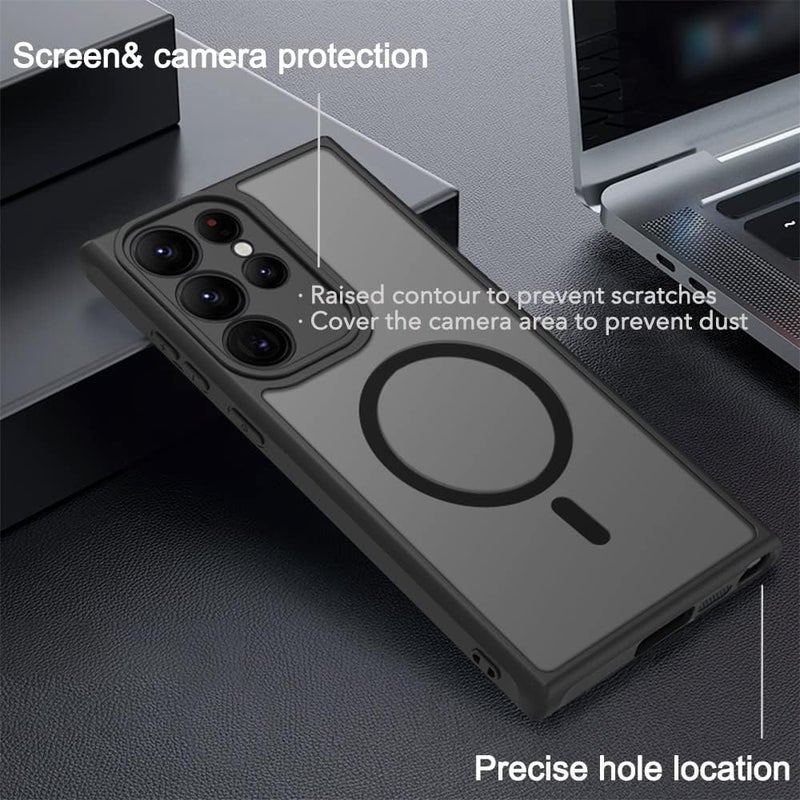 كاست ويف جراب مغناطيسي لهاتف Galaxy S23 Ultra متوافق مع شاحن Magsafe اللاسلكي، إطار أسود مضاد لبصمات الأصابع مع غطاء خلفي غير لامع لحماية الكاميرا ومضاد للصدمات - Image 3