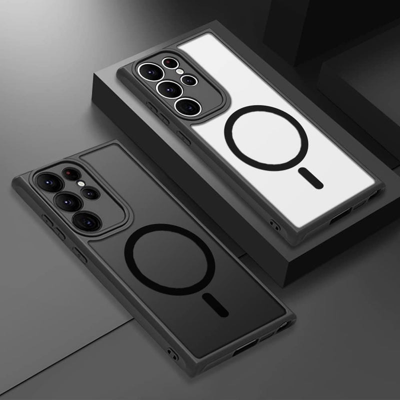 كاست ويف جراب مغناطيسي لهاتف Galaxy S23 Ultra متوافق مع شاحن Magsafe اللاسلكي، إطار أسود مضاد لبصمات الأصابع مع غطاء خلفي غير لامع لحماية الكاميرا ومضاد للصدمات - Image 5