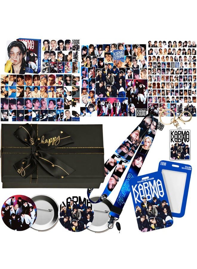 PYAJUU Stray Kids KARMA Album Gift Box Set, Including 55PCS KARMA Photocards, 100PCS Album Sticker Pack, 1 Lanyards, Card Holder, 1 Stray Kids Keychain and 2 Badge Gift for STAY Straykids Merch - Image 1