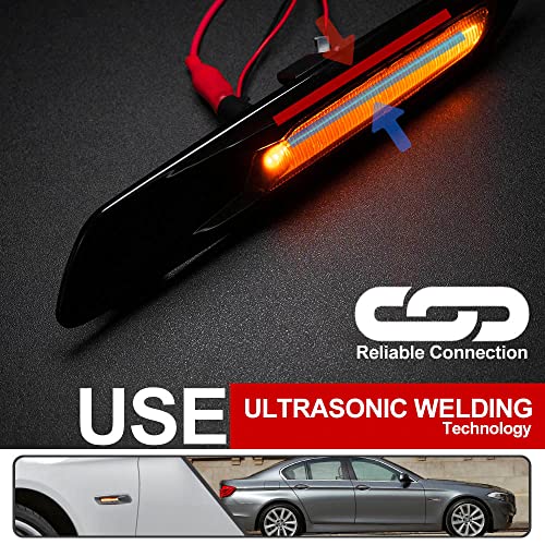 Mingrui test 2Pcs Amber F10 LED Dynamic Sequential Blink Side Marker Light for BMW 5-Series F10/F11 2011 2012 2013 Front Fender Indicator Turn Signal Lights Smoked Lens - Image 4