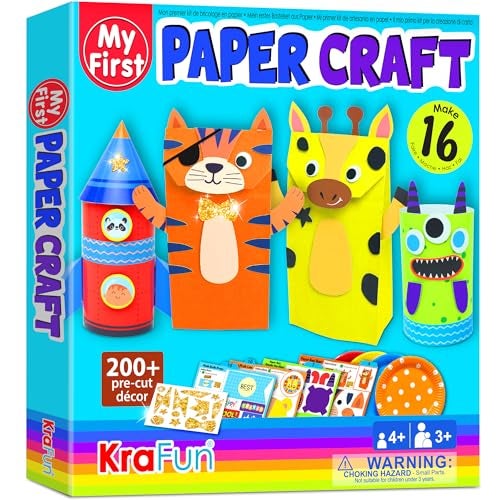 KRAFUN My First Safari Animal Paper Craft Kit 16 DIY Arts and Crafts Zoo Animal Organized Craft Activities Supplies Box Assembling Creative Toys for Toddlers Boys Girls 38 Years Old - Image 1