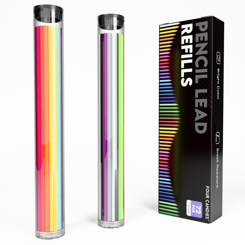 Four Candies 2.6MM Color Lead, Mechanical Colored Pencils Leads, 36 Color Pencils Refills, Assorted Colored Leads 72 PCS - Image 1