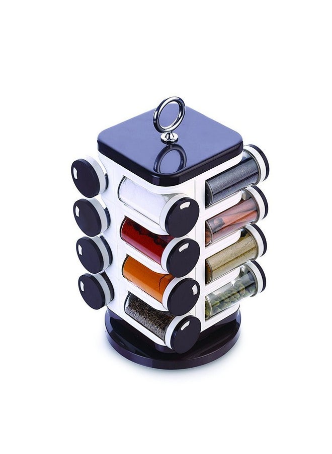 GANESH GANESH Multipurpose Revolving Round Shape Plastic Spice Jars containers For Kitchen Organizer Items, Spices Storage Jar/ Masala Box/ Spice Rack/ Condiment Masala Rack Container Set ( 16 Pieces, Wooden Finish)  - Image 2
