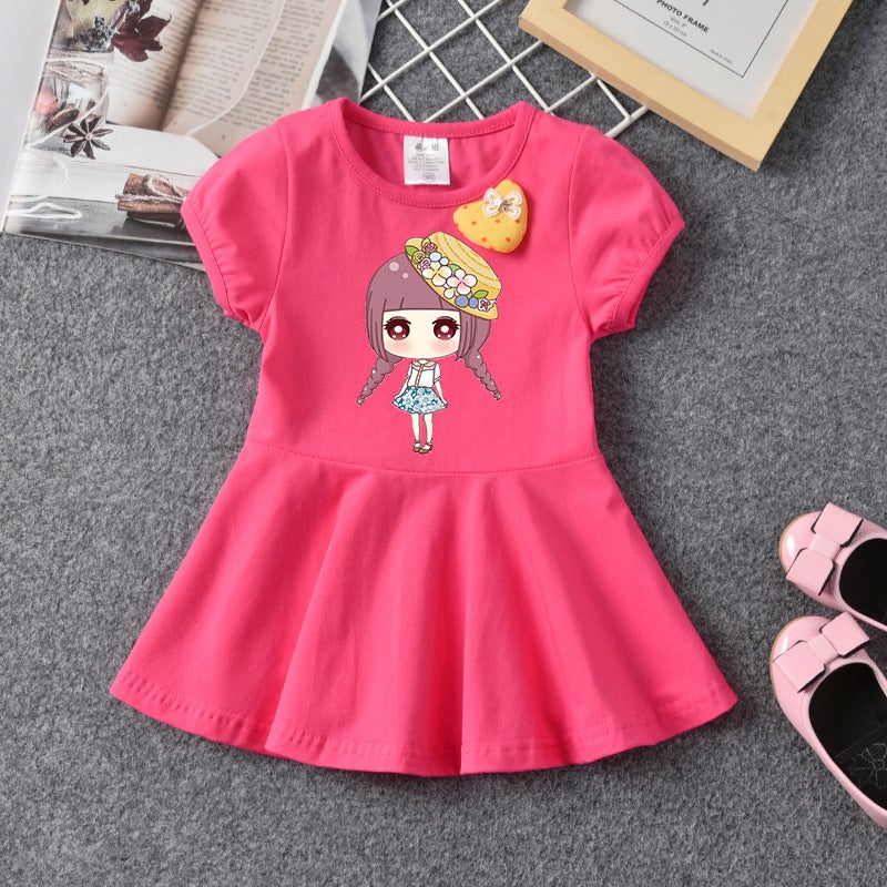 Girls' Thin Dress Summer Fashionable Short-Sleeved Children'S 2023 New Western Style Summer Clothes Children'S Clothing Baby Girls' Skirt - Image 1