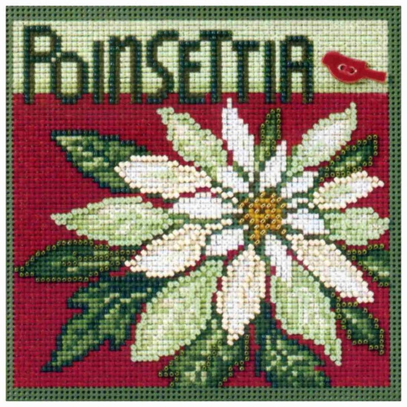 Poinsettia Beaded Counted Cross Stitch Christmas Kit Mill Hill MH149301 Buttons Beads 2009 Winter