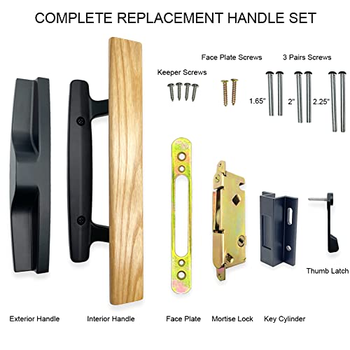 ALLYWASAI Patio Sliding Patio Door Handle Set with Mortise Lock Key Cylinder and Keeper Wood Handle Lock Set Fits Door Thickness from 112 to 134 31516 Screw Hole Spacing Keyed White Black - Image 3