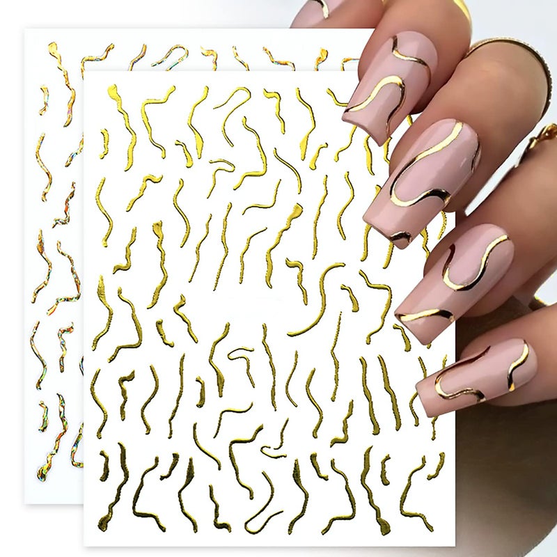 Nail Art Stickers Decals Line Nail Art Supplies Gold 3D SelfAdhesive Nail Decals Metal Curve Stripe Lines Design Nail Sticker Decorations Nail Accessories Multicolor6 Sheets