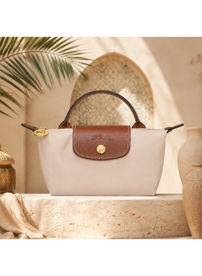 Women's Elegant Handbag, Beige with Brown Leather Flap & Gold-Tone Hardware - Image 1