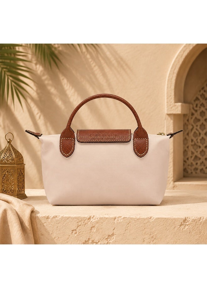 Women's Elegant Handbag, Beige with Brown Leather Flap & Gold-Tone Hardware - Image 2
