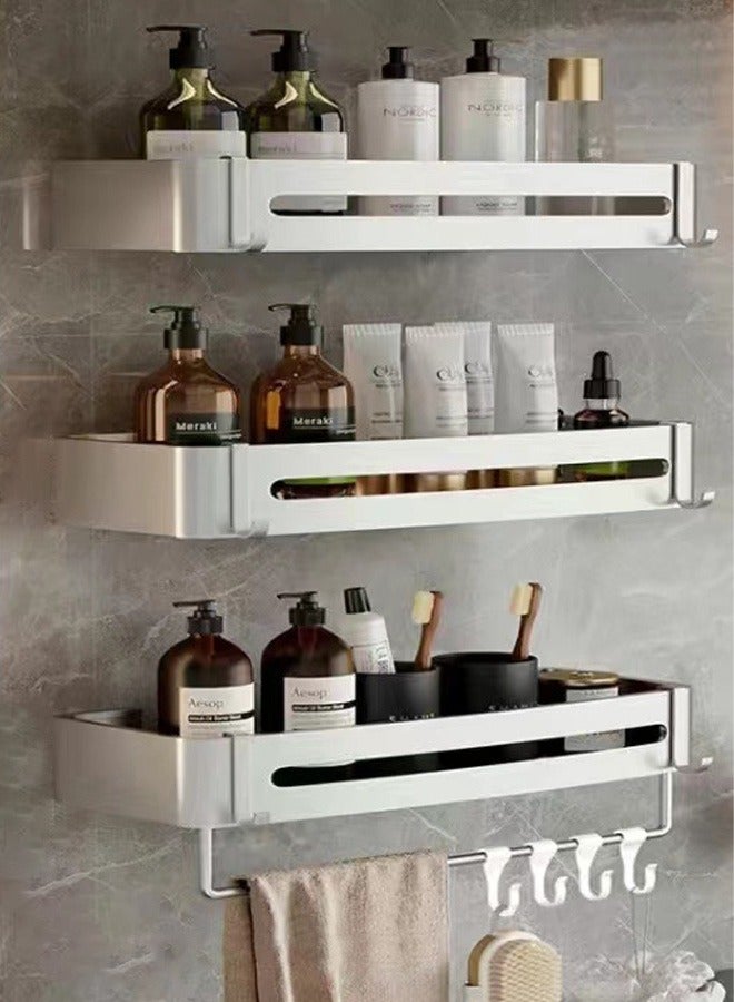VUCATIN رف دش من 3 طبقات، رف تخزين للحمام بدون ثقب مع 10 خطافات قابلة للإزالة، رف تخزين زاوية للحمام من سبائك الألومنيوم مثبت على الحائط - Image 1