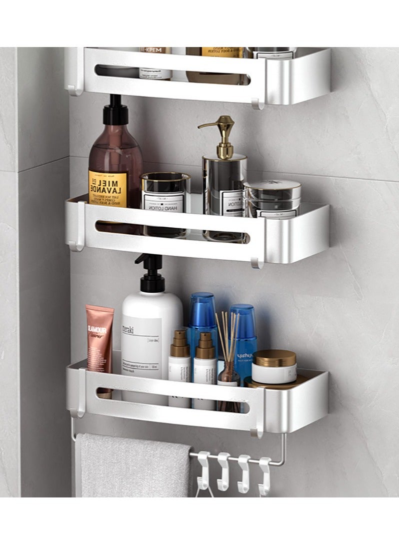 VUCATIN رف دش من 3 طبقات، رف تخزين للحمام بدون ثقب مع 10 خطافات قابلة للإزالة، رف تخزين زاوية للحمام من سبائك الألومنيوم مثبت على الحائط - Image 5