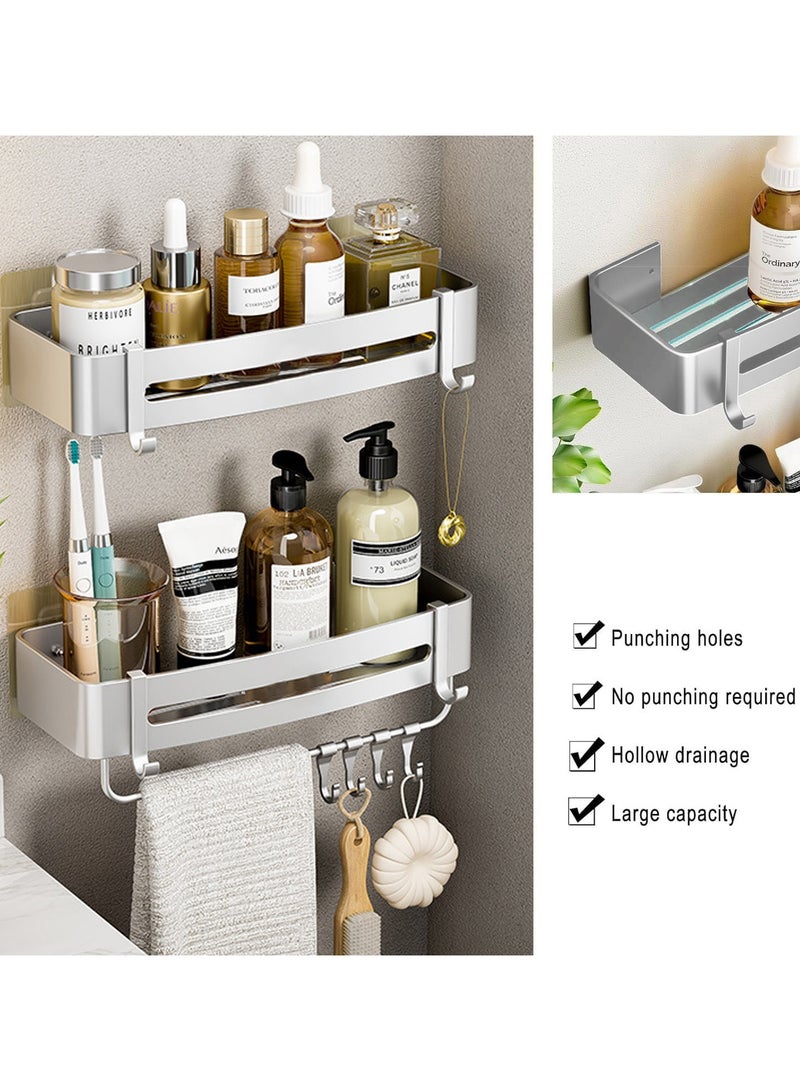 VUCATIN رف دش من 3 طبقات، رف تخزين للحمام بدون ثقب مع 10 خطافات قابلة للإزالة، رف تخزين زاوية للحمام من سبائك الألومنيوم مثبت على الحائط - Image 3