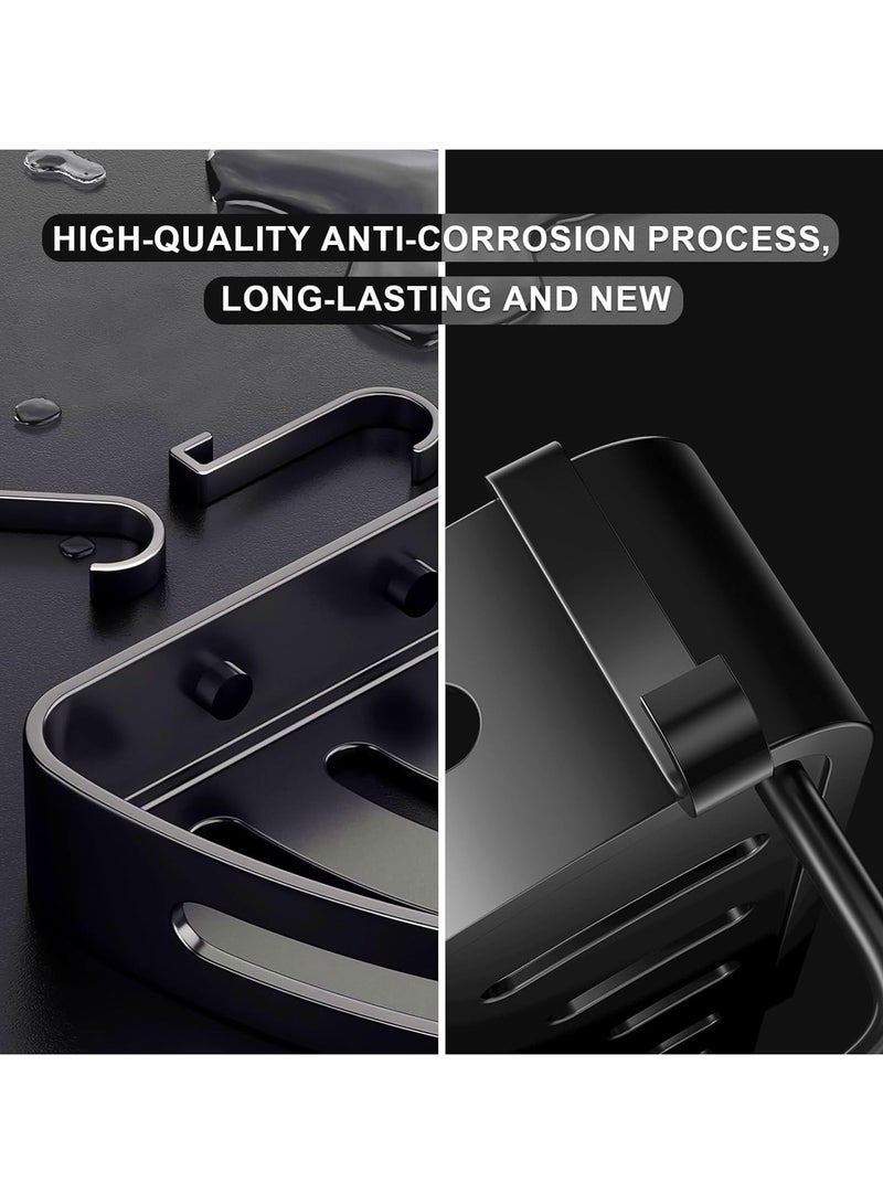 VUCATIN رف دش من 3 طبقات، رف تخزين للحمام بدون ثقب مع 10 خطافات قابلة للإزالة، رف تخزين زاوية للحمام من سبائك الألومنيوم مثبت على الحائط - Image 2