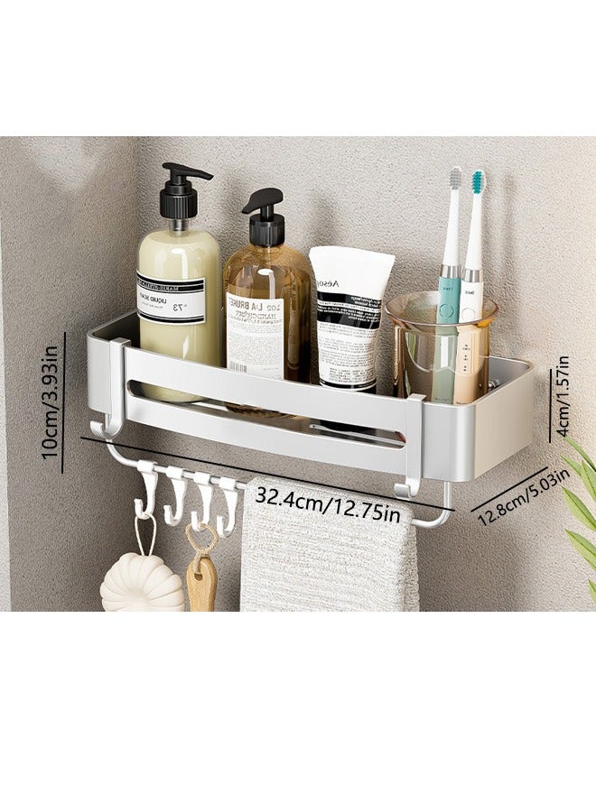 VUCATIN رف دش من 3 طبقات، رف تخزين للحمام بدون ثقب مع 10 خطافات قابلة للإزالة، رف تخزين زاوية للحمام من سبائك الألومنيوم مثبت على الحائط - Image 4