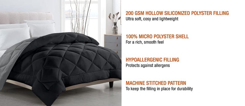 TUNDWAL'S TUNDWALS Microfiber Reversible Solid Extra Comfort Soft ComforterBlanket Double Bed 210 GSM Quilt Black Grey 1 Piece - Image 2