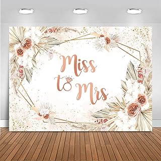 Mocsicka Miss to Mrs Bridal Shower Backdrop Boho Chic Pink/Blue Flowers Photography Background Vinyl Wedding Bride to - Image 1