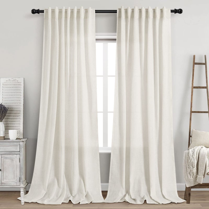 Nanspring Extra Long Curtains 120 inch Length 2 Panels Back Tab Neutral Farmhouse Drapes Light Filtering Semi Sheer Linen Curtain 120 inches Long for Floor to Ceiling Window Patio Sliding Door Cream 10 FT - Image 1
