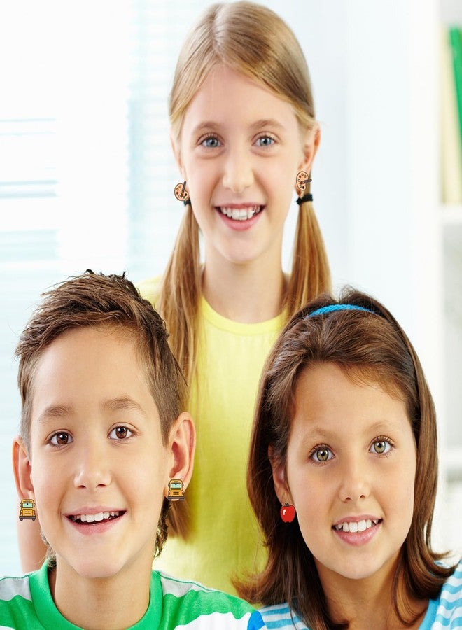 Whaline 8 Pairs Teacher Earring Studs School Bus Pencil Apple Owl Wood Earrings Cute Back to School Wooden Earrings for Women Girls First Day of School Party Jewelry Gift Accessories - Image 4