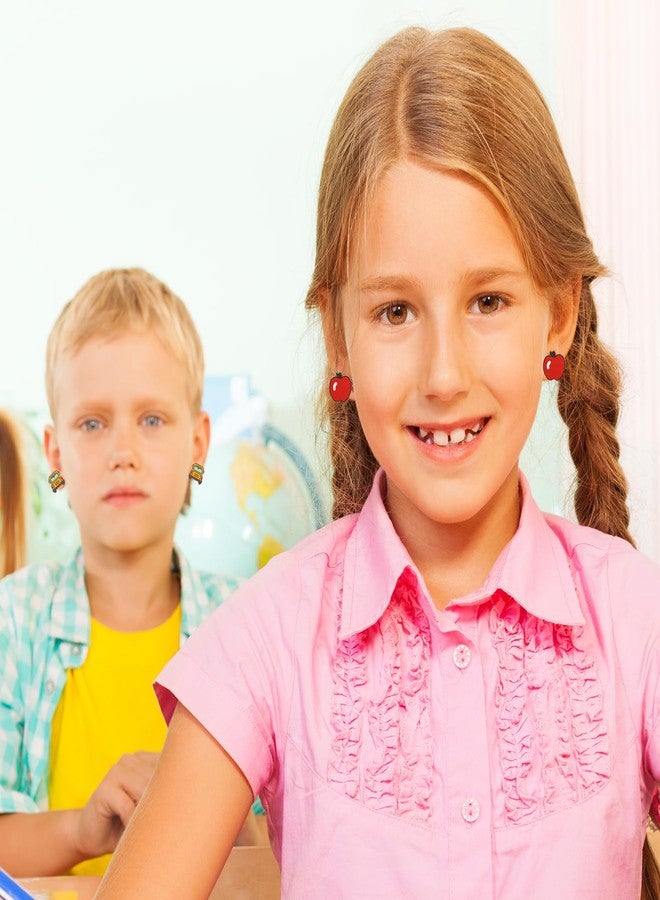 Whaline 8 Pairs Teacher Earring Studs School Bus Pencil Apple Owl Wood Earrings Cute Back to School Wooden Earrings for Women Girls First Day of School Party Jewelry Gift Accessories - Image 5