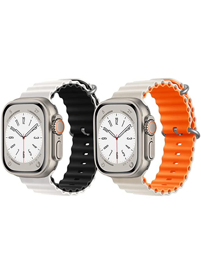 IAF Silicone Ocean Band Strap for Apple Watch Ultra 8 49mm White/Black Double Side Strap with White/Orange Double Side Strap Set of 2