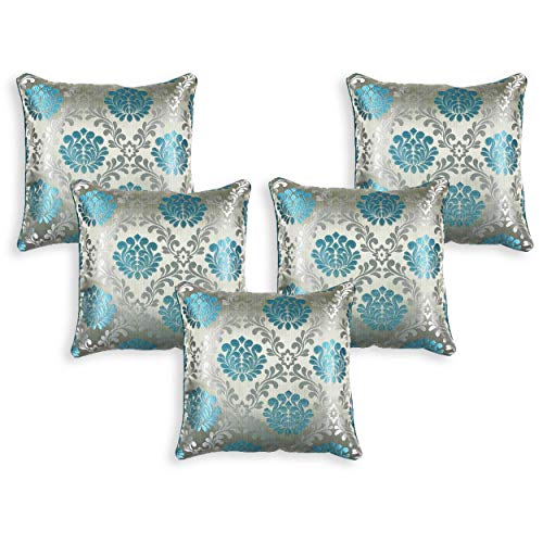 IM FAB ® Jacquard Damas Cushion Cover Set of 5 Pcs(24X24 Inch,60X60 Cms)-Blue - Image 2