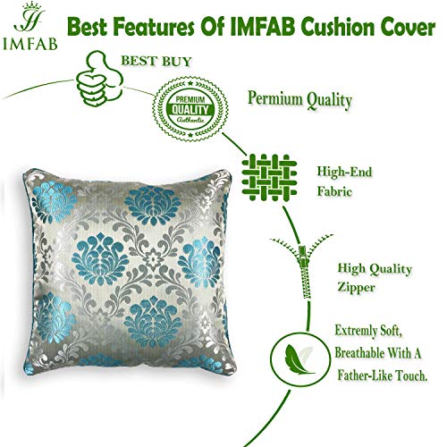 IM FAB ® Jacquard Damas Cushion Cover Set of 5 Pcs(24X24 Inch,60X60 Cms)-Blue - Image 4