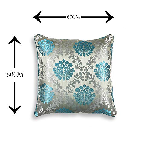 IM FAB ® Jacquard Damas Cushion Cover Set of 5 Pcs(24X24 Inch,60X60 Cms)-Blue - Image 5