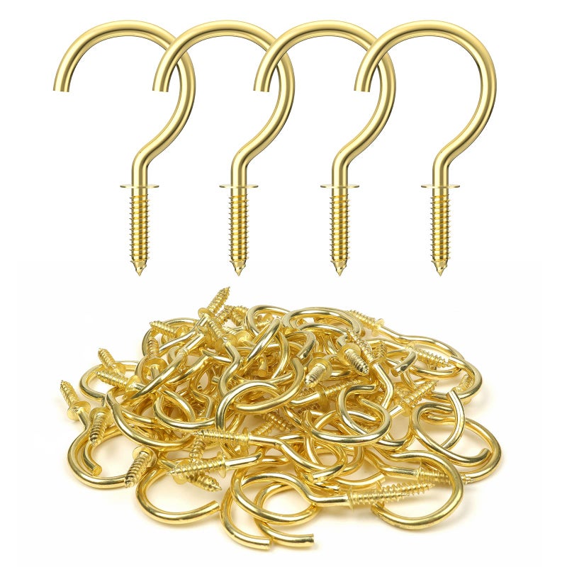 RELBRO Screw Hooks, 1-1/4 Inch Metal Screw in Cup Hooks, Gold, 50 Pcs - Image 1