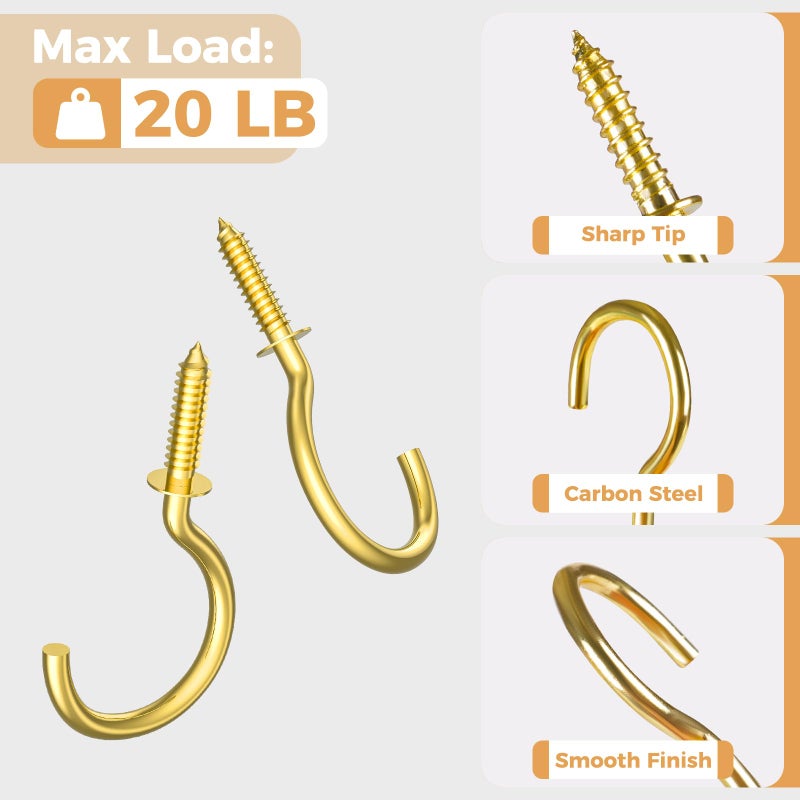 RELBRO Screw Hooks, 1-1/4 Inch Metal Screw in Cup Hooks, Gold, 50 Pcs - Image 5