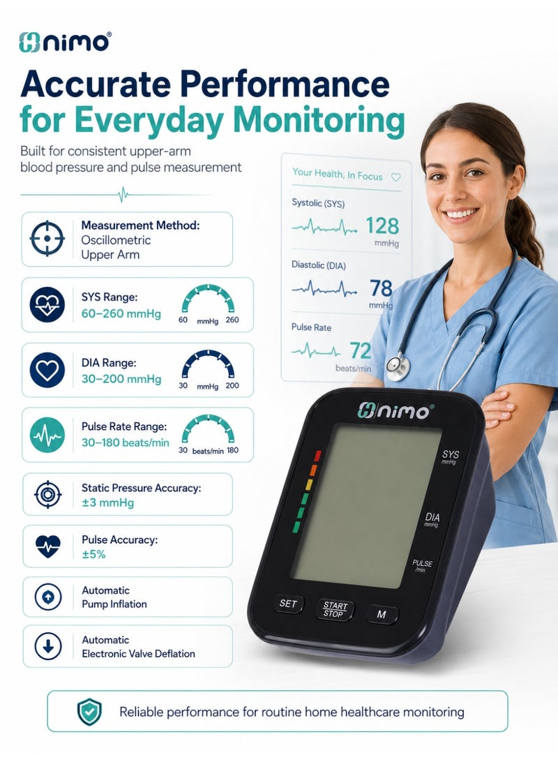 Nimo HKD-03 Digital Arm Blood Pressure Monitor with 120 Memory, Type-C USB & Large LCD - Image 3