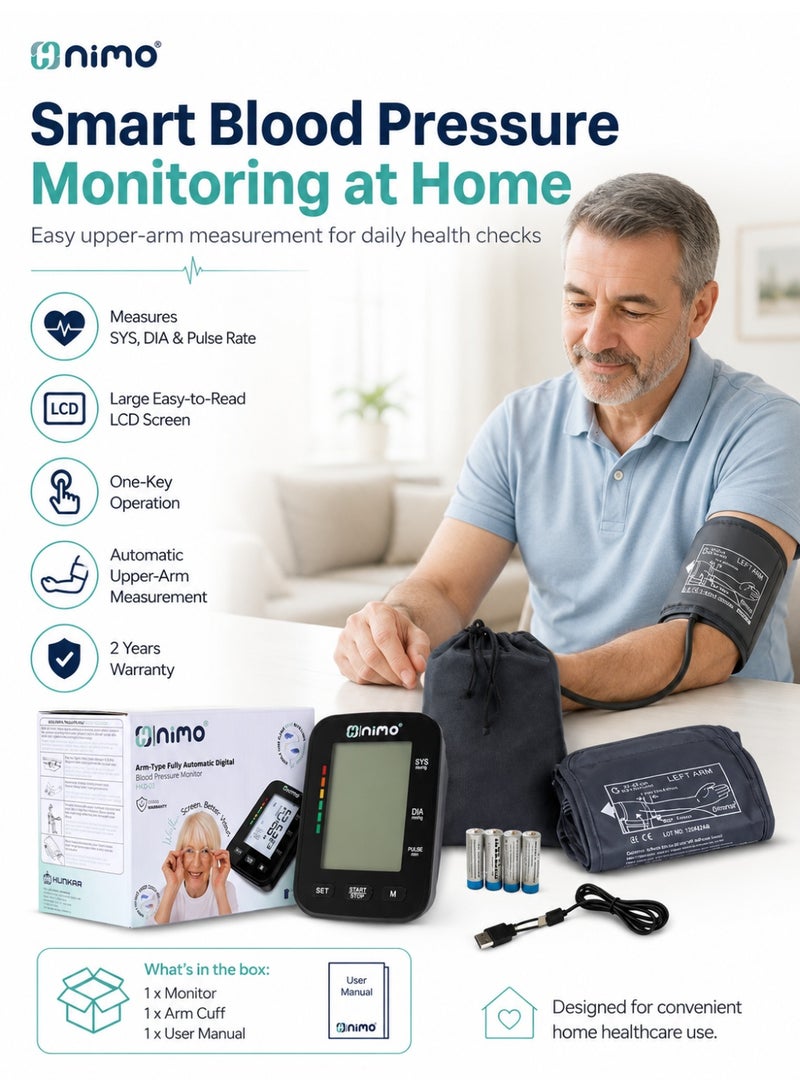 Nimo HKD-03 Digital Arm Blood Pressure Monitor with 120 Memory, Type-C USB & Large LCD - Image 2
