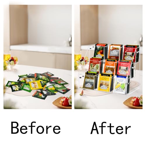 Wuudy Tea Bag Organizer Holder, Acrylic Tea Packets Storage Box Container Display Stand Rack for Counter Cabinet Countertop Kitchen Office, 3 Tier - Image 4
