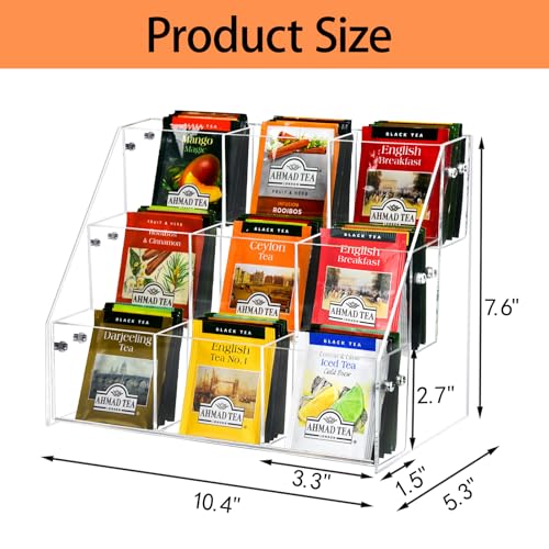 Wuudy Tea Bag Organizer Holder, Acrylic Tea Packets Storage Box Container Display Stand Rack for Counter Cabinet Countertop Kitchen Office, 3 Tier - Image 3