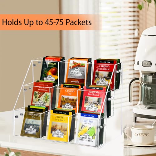 Wuudy Tea Bag Organizer Holder, Acrylic Tea Packets Storage Box Container Display Stand Rack for Counter Cabinet Countertop Kitchen Office, 3 Tier - Image 5