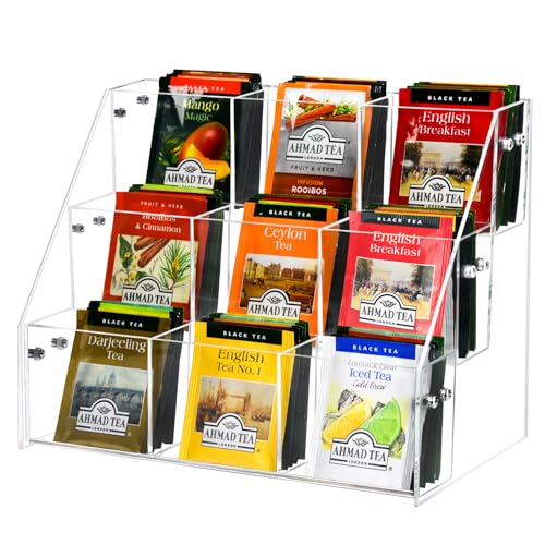 Wuudy Tea Bag Organizer Holder, Acrylic Tea Packets Storage Box Container Display Stand Rack for Counter Cabinet Countertop Kitchen Office, 3 Tier - Image 1